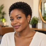 Femme noire portant un afro très court compact de type TWA.